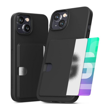 iPhone 14 Plus Slim & Tough Case Cover with Card Holder: Screen & Camera Guard, Drop Protection, Strong Build - Black